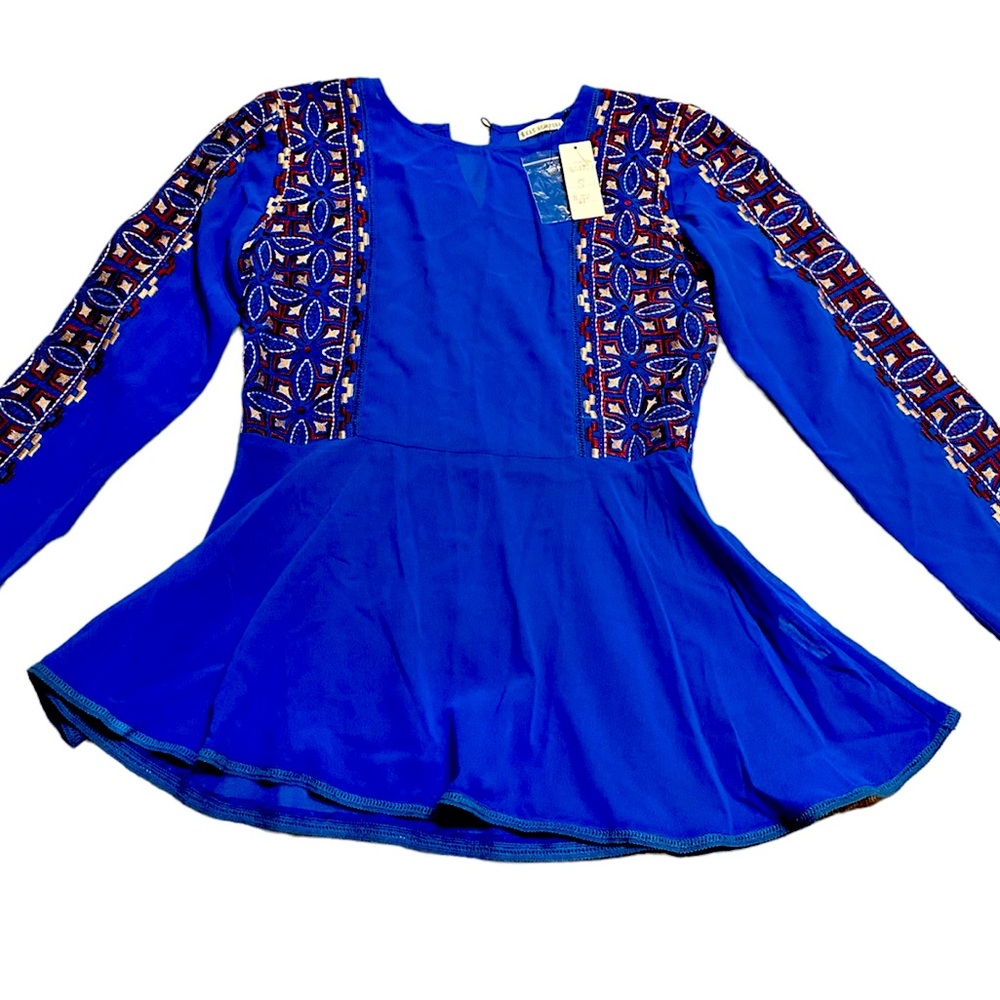 Anthropologie Top - KAS New York Blue Embroidered Peplum Top, Small
